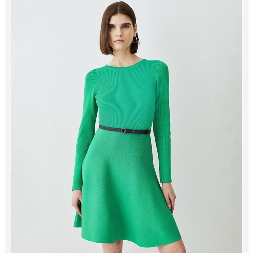 Karen Millen Emerald Green Long-Sleeve Mini Dress